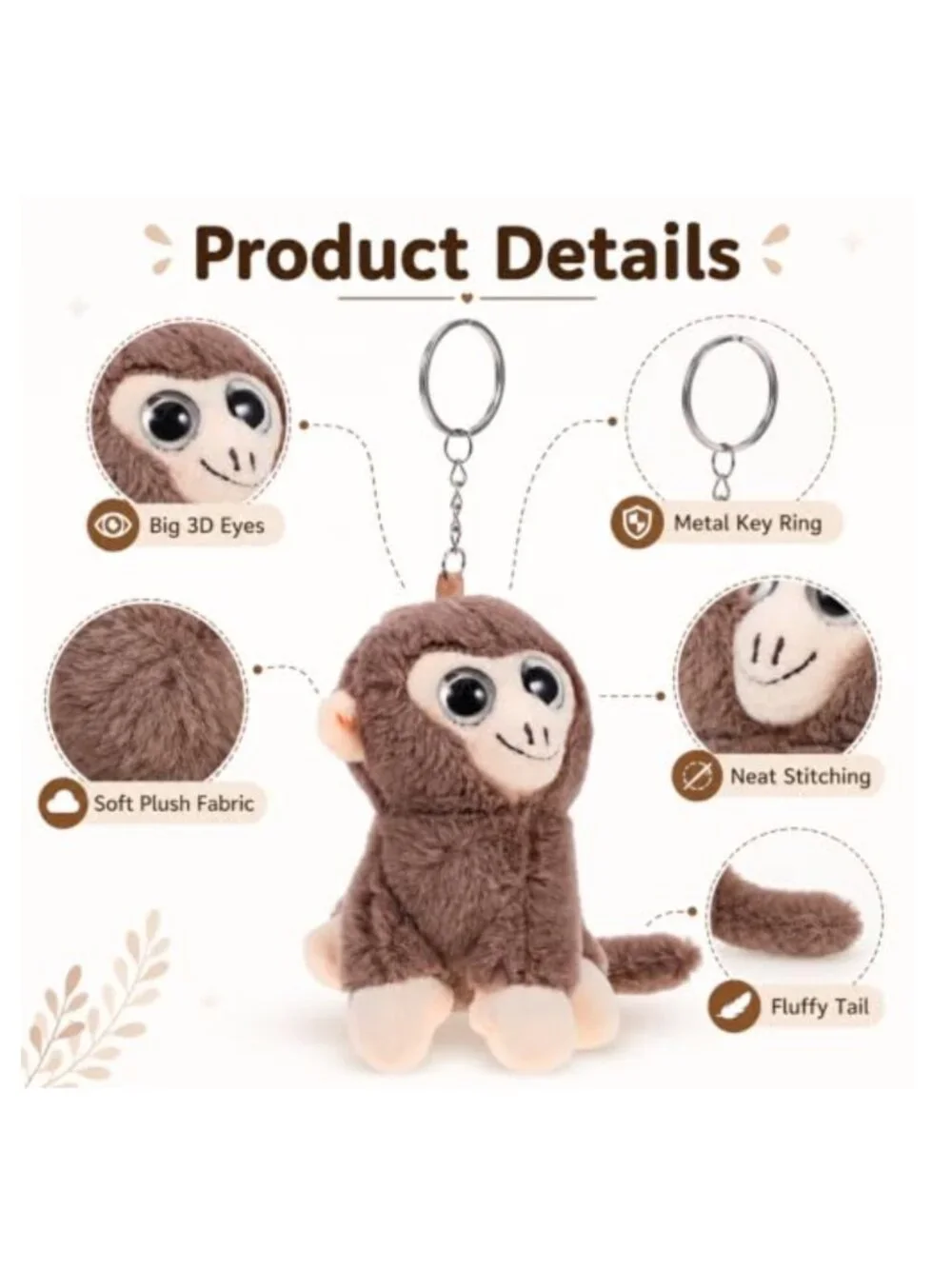 FOMIYES Monkey Plush Keychain Soft Stuffed Animal Bag Charm Handbag Backpack